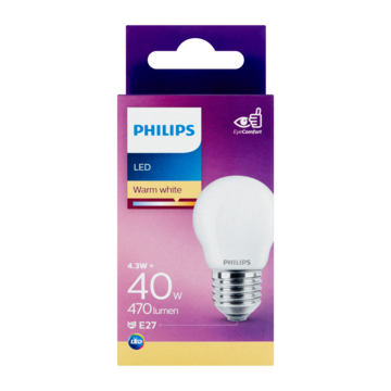 Philips E27 kogellamp lichtbron - Warm wit licht - 4.3W
