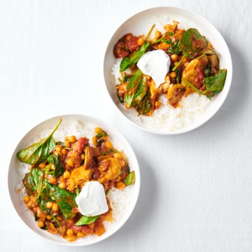 Indiase vega kipcurry met spinazie en rijst