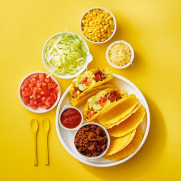 Taco’s met groenten, kaas en gehakt
